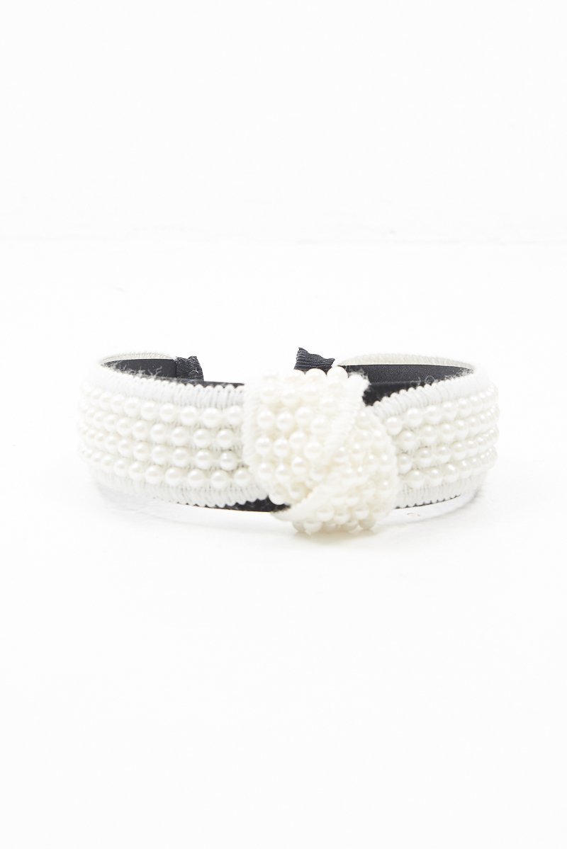 White Pearl Knot Detail Wide Hairband - Eugenie