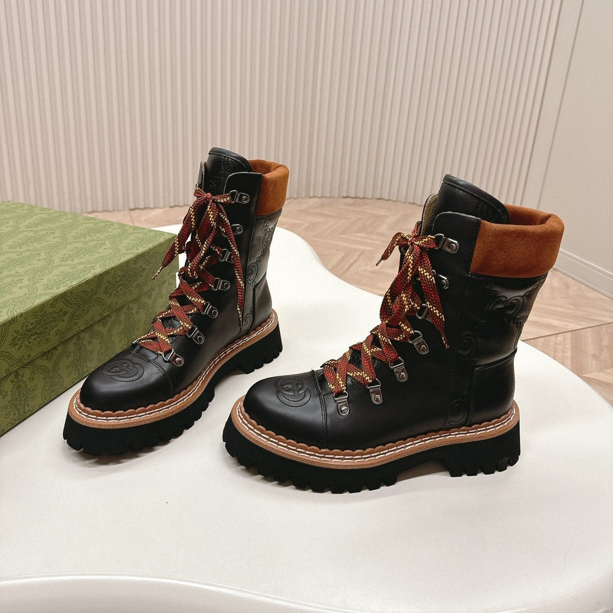 MARTIN ANKLE BOOTS IN BLACK EMBOSSED CALFSKIN MIX BROWN SUEDE