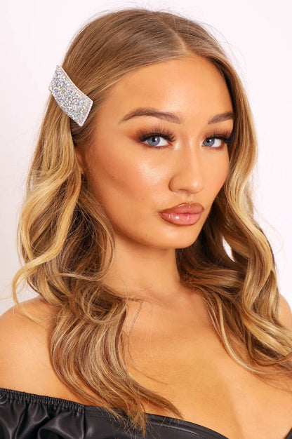 Silver Diamante Rectangle Hair Slide - Nini