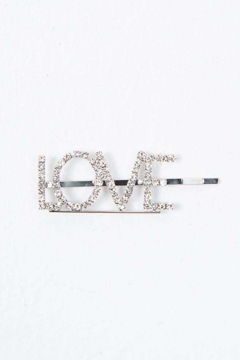 Silver Diamante Love Slogan Hair Slide - Eriel