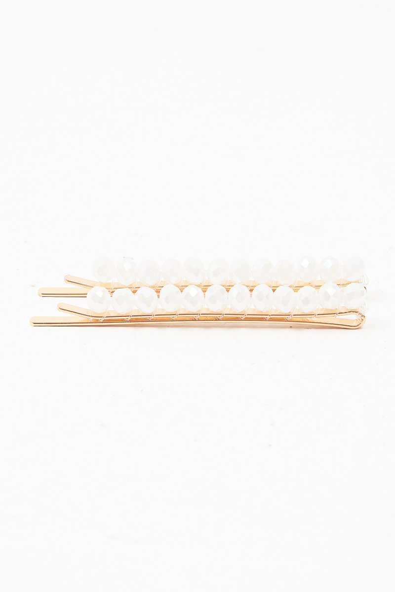 White Crystal Embellished Pack of 2 Hair Clips - Patrice