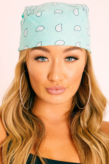 Turquoise Paisley Print Bandana Hair Scarf -  Evalynn