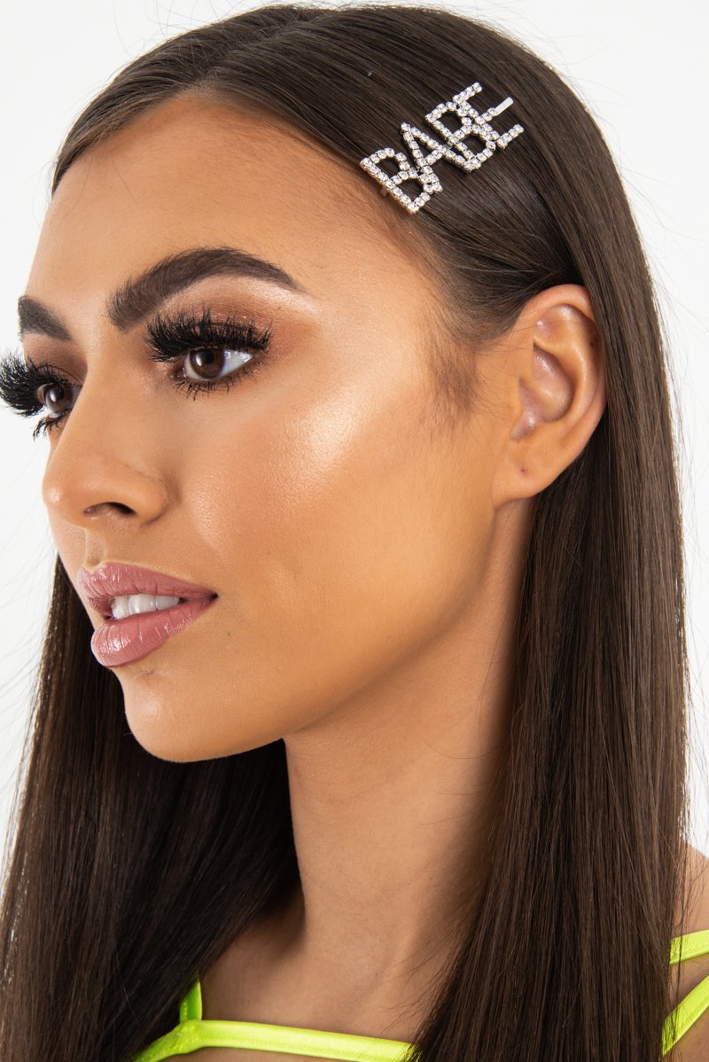 Silver Diamante Babe Slogan Hair Slide - Eriel