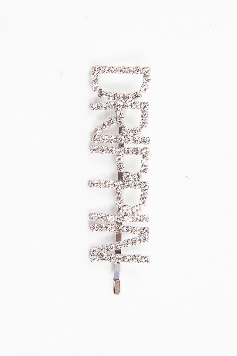 Silver Diamante Drippin Slogan Hair Slide - Azelia