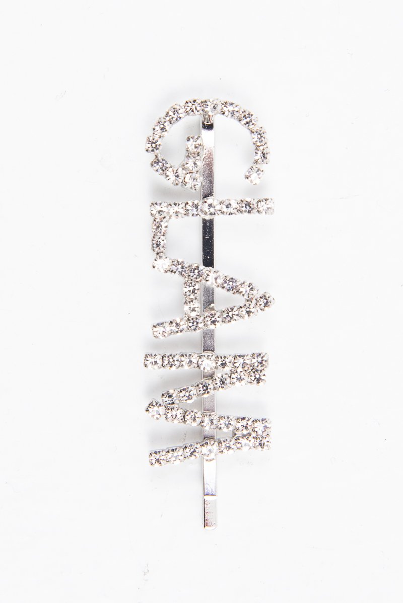 Silver Diamante Glam Slogan Hair Slide - Azelia