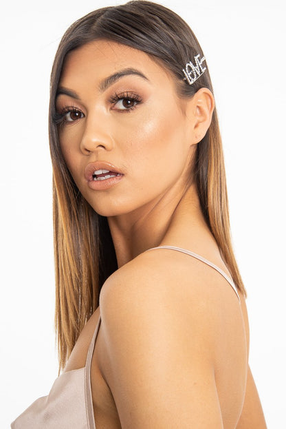 Silver Diamante Love Slogan Hair Slide - Eriel