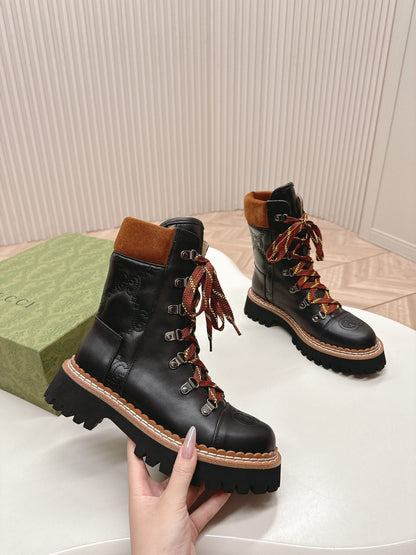 MARTIN ANKLE BOOTS IN BLACK EMBOSSED CALFSKIN MIX BROWN SUEDE